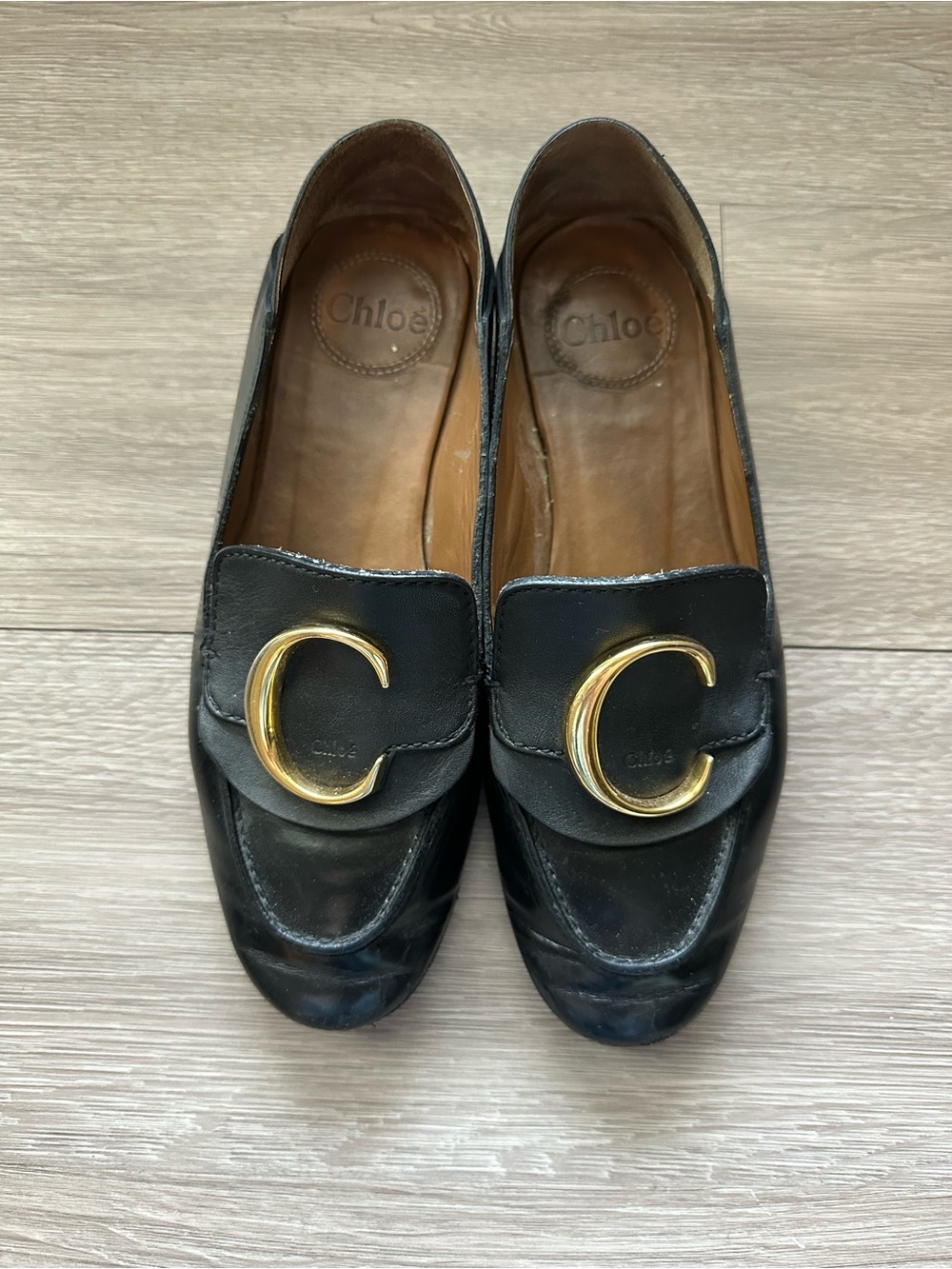 Chloe Black Convertible Loafer with Gold C Hardware